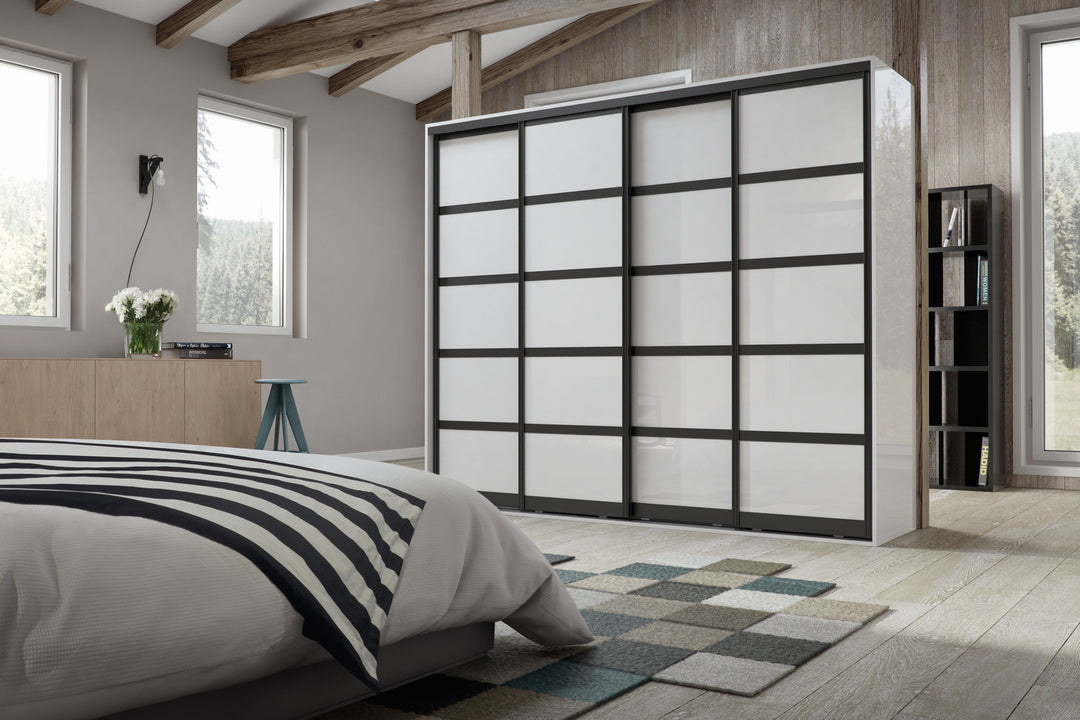Black frame glass sliding wardrobe