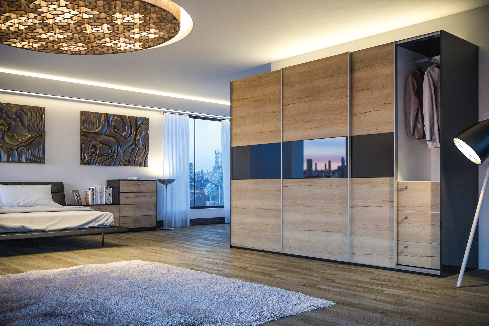 Halifax Natural Oak & Ultragloss Cream Glidor wardrobe