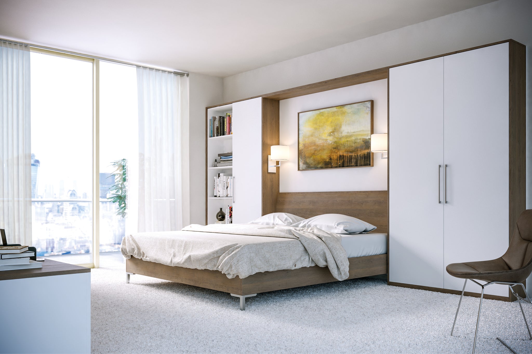 super matt white and tobacco oak wardrobe